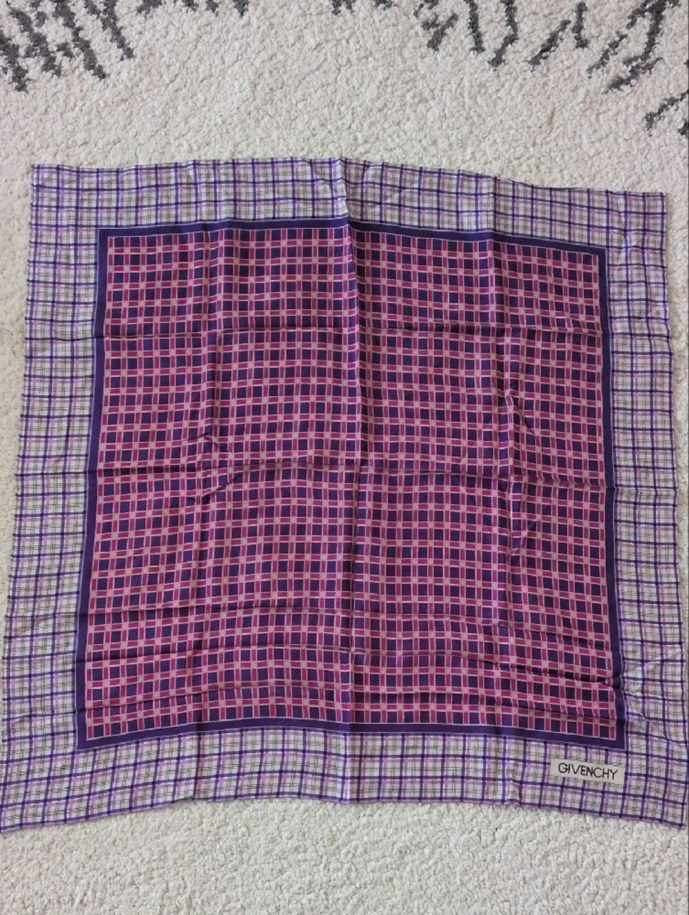 Givenchy Pink and Purple Checked Silk Scarf